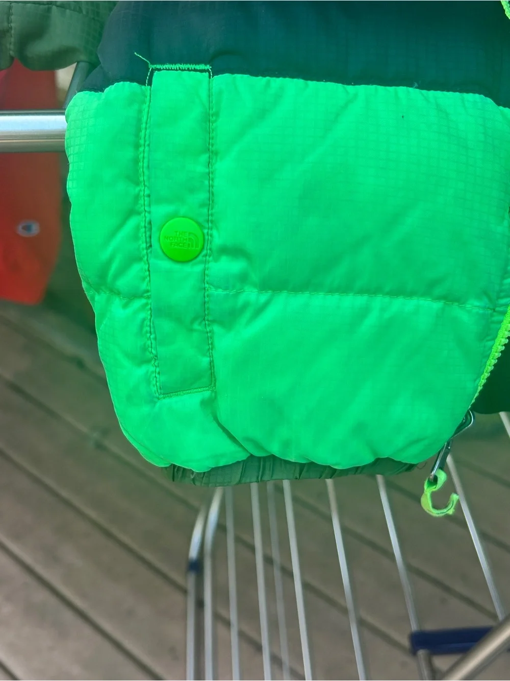 The North Face Olive Green and Dark Brown Kids Puffer Jacket Stained sleeves